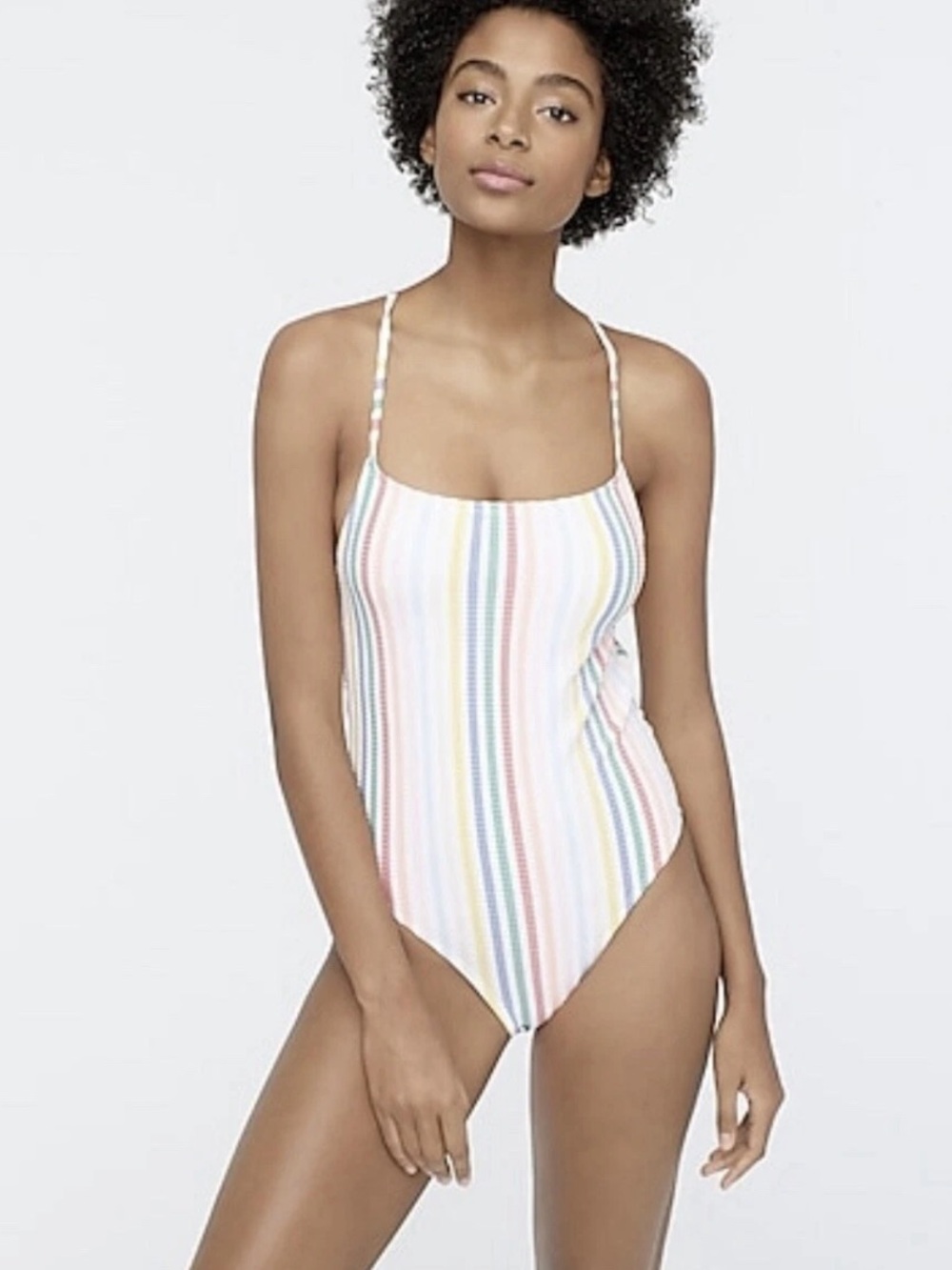 J.Crew Swimsuit rainbow stripe strappy back seersucker material Women’s 16 - Picture 3 of 14